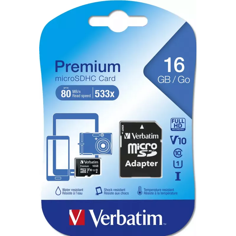 MicroSDHC Verbatim Premium 16 GB Class 10 Schwarz