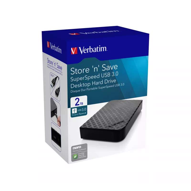 Verbatim Store 'n' Save 2TB USB 3.0, 2 TB, 3.2 Gen 1 (3.1 Gen 1), Schwarz