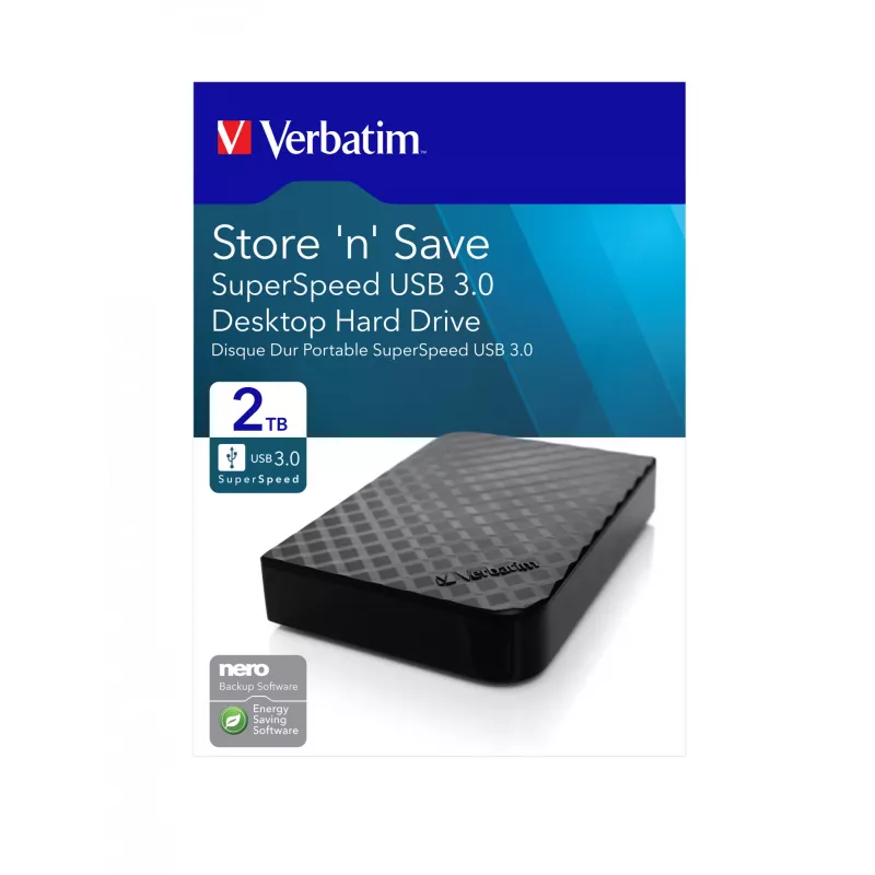 Verbatim Store 'n' Save 2TB USB 3.0, 2 TB, 3.2 Gen 1 (3.1 Gen 1), Schwarz