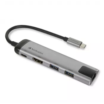 Verbatim 49141 Laptop-Dock/Port-Replikator USB 3.2 Gen 1 (3.1 Gen 1) Typ-C Schwarz, Silber
