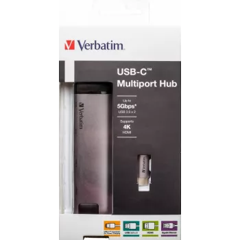 Verbatim 49141 Laptop-Dock/Port-Replikator USB 3.2 Gen 1 (3.1 Gen 1) Typ-C Schwarz, Silber