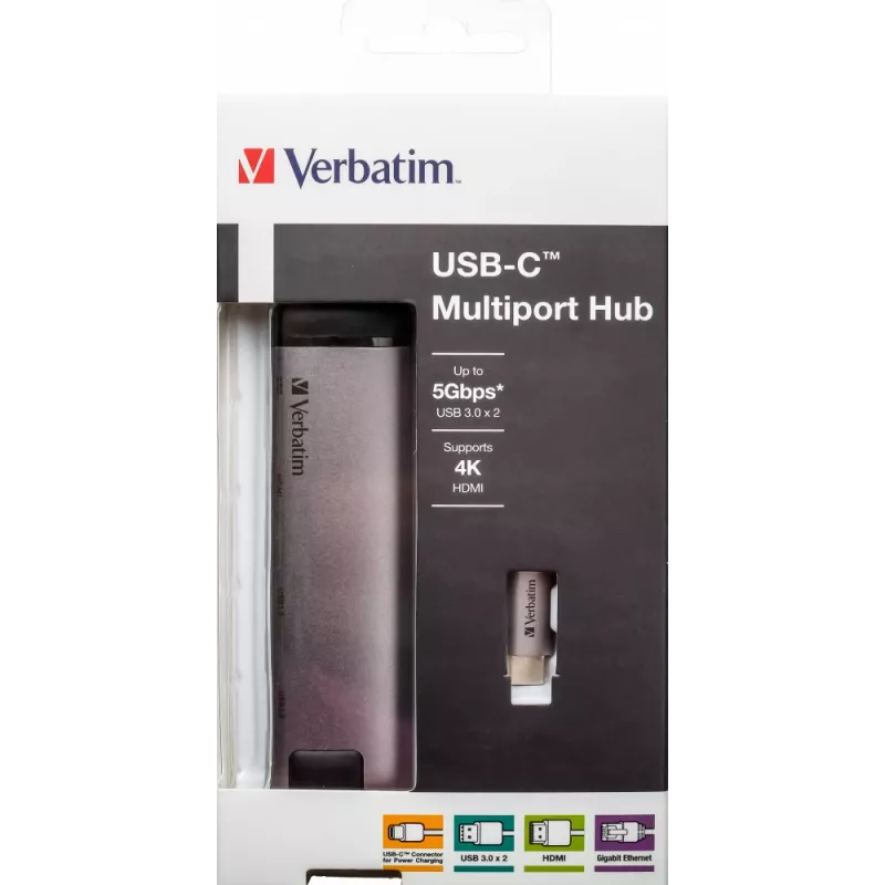 Verbatim 49141 Laptop-Dock/Port-Replikator USB 3.2 Gen 1 (3.1 Gen 1) Typ-C Schwarz, Silber