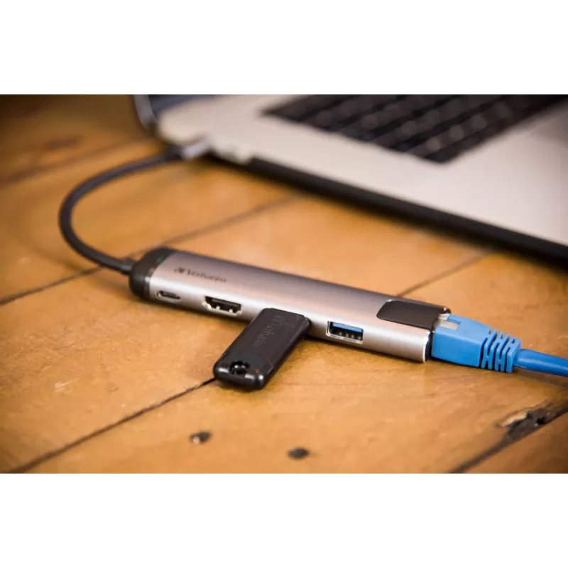 Verbatim 49141 Laptop-Dock/Port-Replikator USB 3.2 Gen 1 (3.1 Gen 1) Typ-C Schwarz, Silber