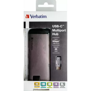 Verbatim 49142 Laptop Dock/Port-Replikator USB 3.2 Gen 1 (3.1 Gen 1) Typ-C Schwarz, Silber