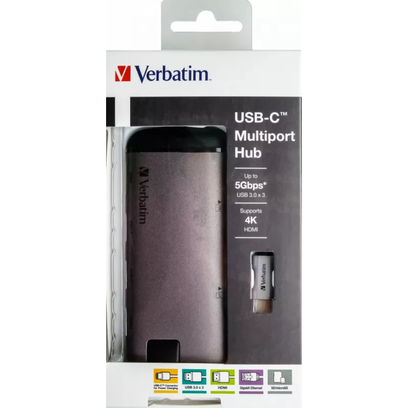 Verbatim 49142 Laptop Dock/Port-Replikator USB 3.2 Gen 1 (3.1 Gen 1) Typ-C Schwarz, Silber