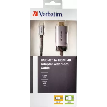 Verbatim 49144 Videokabel-Adapter 1,5 m USB Type-C HDMI Schwarz, Silber