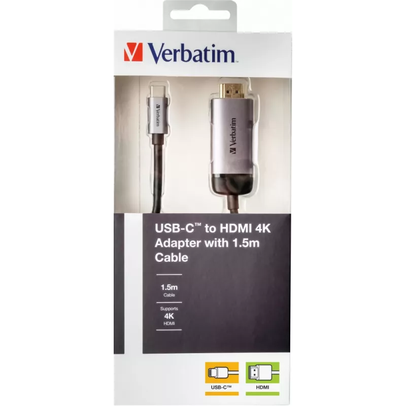 Verbatim 49144 Videokabel-Adapter 1,5 m USB Type-C HDMI Schwarz, Silber