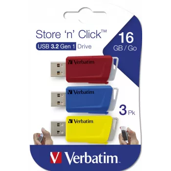 Verbatim Store 'n' Click - USB 2.0 Drive 3.2 GEN1 - 3x16 GB - Rot/Blau/Gelb