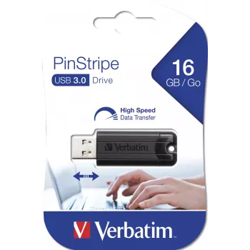 Verbatim PinStripe 3.0 - USB 3.0 Stick 16 GB – Schwarz, 16 GB, USB Typ-A, 3.2 Gen 1 (3.1 Gen 1), Slide, 7 g, Schwarz