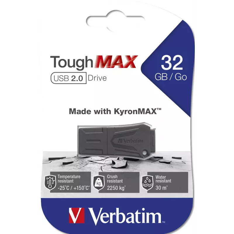 Verbatim ToughMAX - USB-Stick 32 GB - Schwarz, 32 GB, USB Typ A, 2.0, Kappe, 7 g, Schwarz