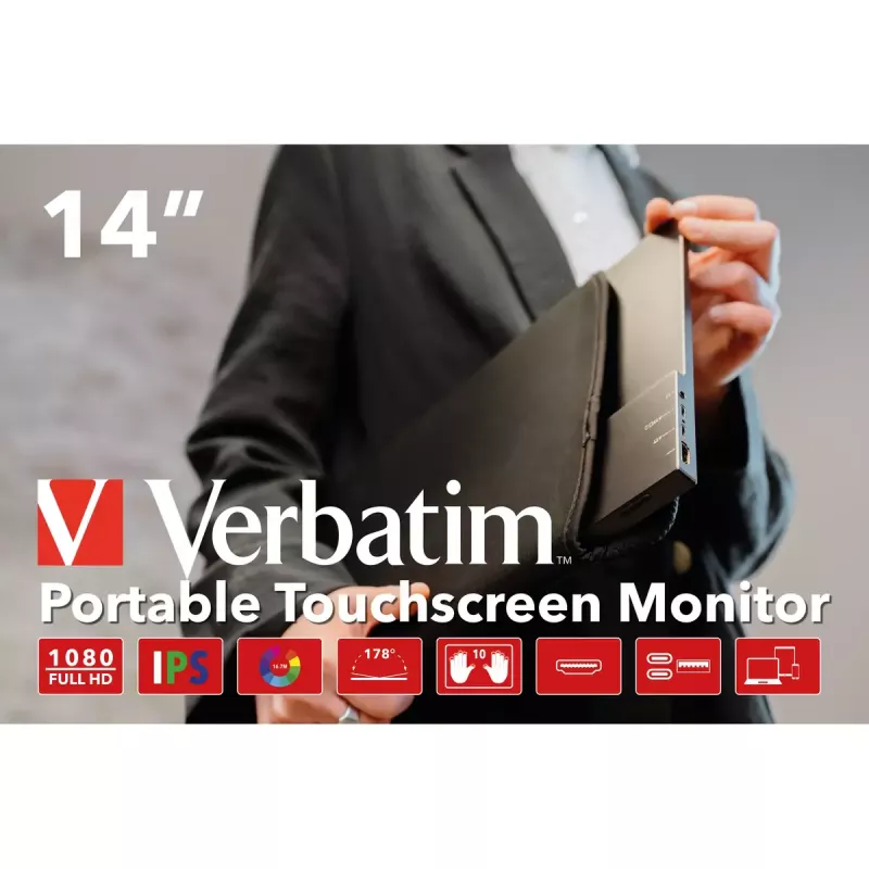 Verbatim 49591 Computermonitor 35,6 cm (14 Zoll) 1920 x 1080 Pixel Full HD LCD Touchscreen Schwarz