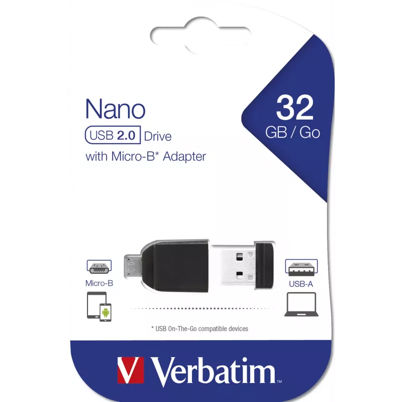 Verbatim Nano - USB 2.0 Laufwerk mit Micro USB Adapter 32 GB - Schwarz
