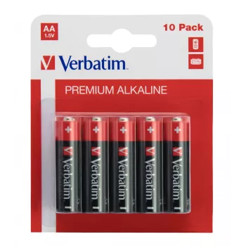 Verbatim AA Alkaline-Batterien, Einwegbatterie, AA, Alkaline, 1,5 V, 10 Stück, Schwarz, Rot