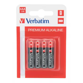 Verbatim AAA 4 Blister-Packung Alkalibatterien, Einwegbatterie, AAA, Alkaline, 1,5 V, 4 Stück, Mehrfarbig