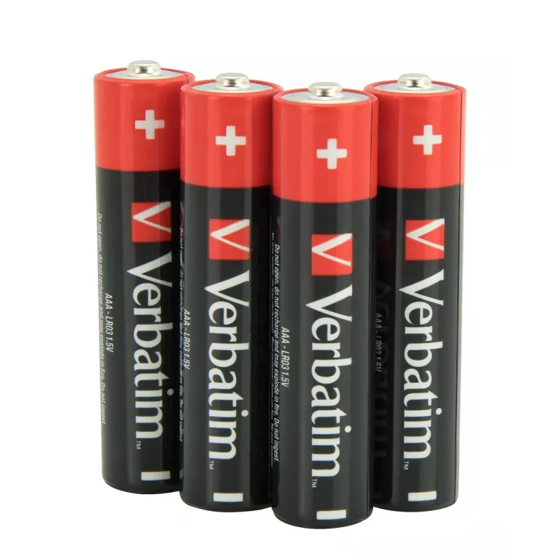 Verbatim AAA 4 Blister-Packung Alkalibatterien, Einwegbatterie, AAA, Alkaline, 1,5 V, 4 Stück, Mehrfarbig