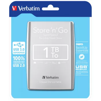 Verbatim Store 'n' Go USB 3.0 Portable Hard Drive 1TB Silber
