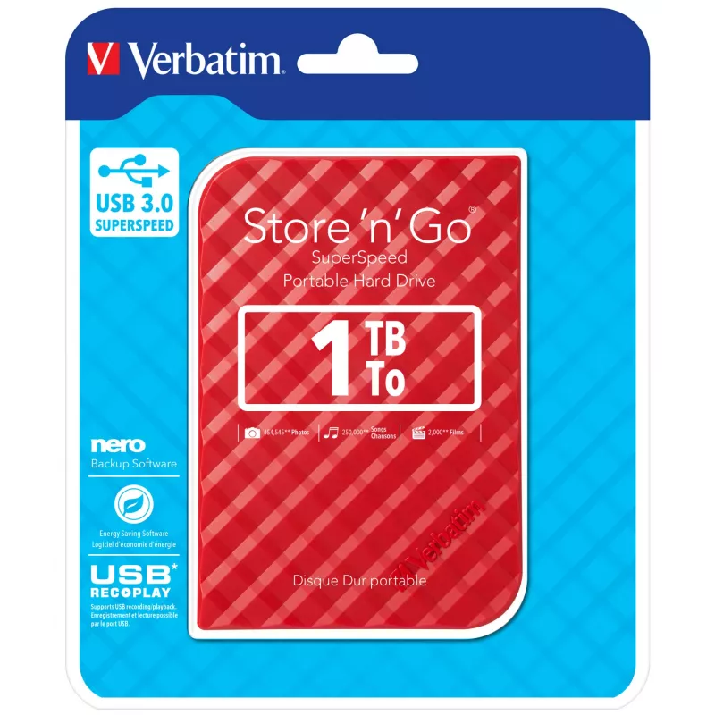 Verbatim Store 'n' Go USB 3.0 Festplatte 1 TB Rot