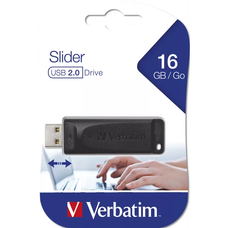Verbatim Slider - USB-Stick 16 GB - Schwarz, 16 GB, USB Typ-A, 2.0, 10 MB/s, Slide, Schwarz