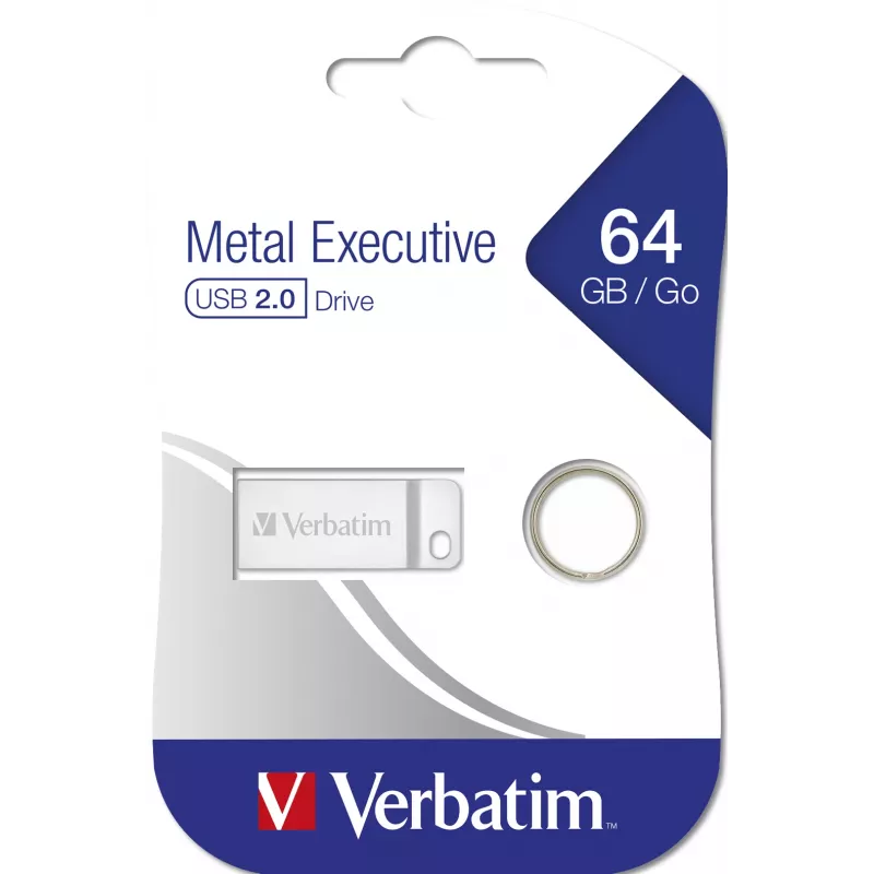 Verbatim Metal Executive – USB-Laufwerk 64 GB – Silber, 64 GB, USB Typ-A, 2.0, kappenlos, 3,6 g, Silber