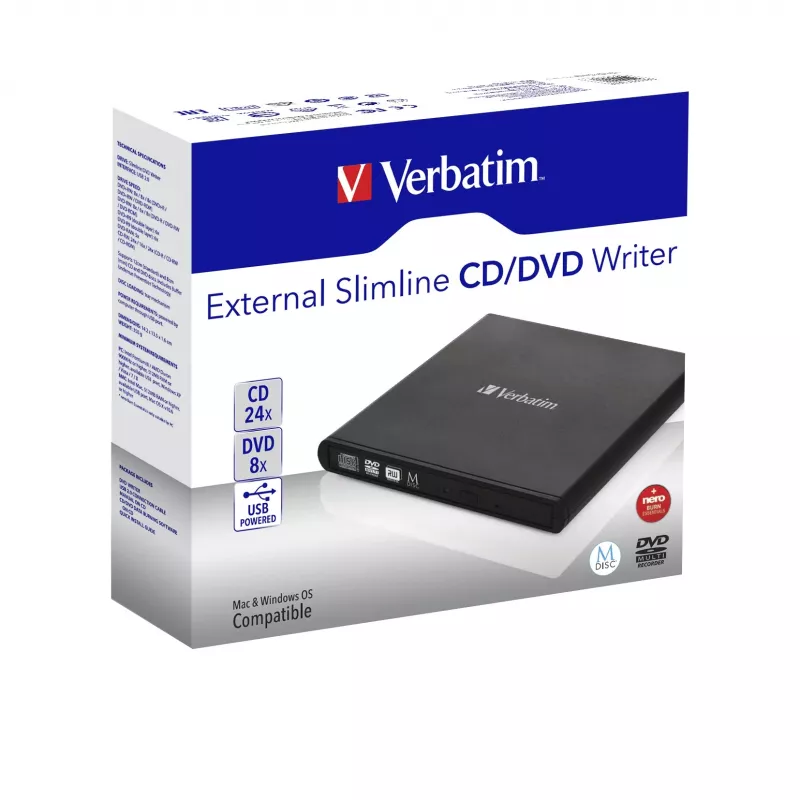 Verbatim Slimline CD/DVD optisches Laufwerk DVD-RW Schwarz