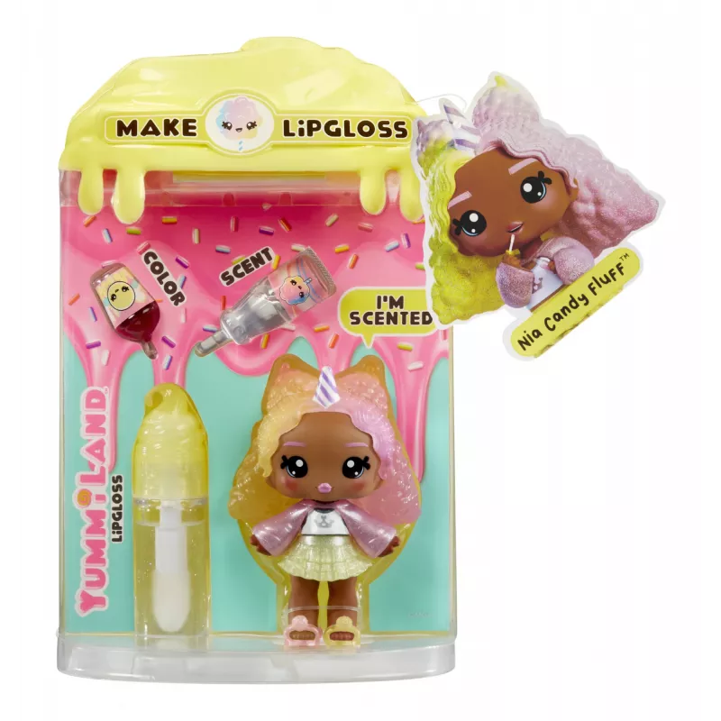 MGA Entertainment Yummiland Lip Gloss Puppe Series 2- Cotton Candy (Nia Candy Fluff)