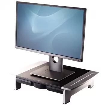 Fellowes Computer-Monitorständer mit 5 Höhenverstellungen - Office Suites Monitorerhöhung mit Ablagefach - Ergonomisch verstellbarer Monitorständer für Computer - Max. Gewicht 36 kg/Max. Größe 28 Zoll - Graphit
