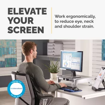 Fellowes Computer-Monitorständer mit 5 Höhenverstellungen - Office Suites Monitorerhöhung mit Ablagefach - Ergonomisch verstellbarer Monitorständer für Computer - Max. Gewicht 36 kg/Max. Größe 28 Zoll - Graphit