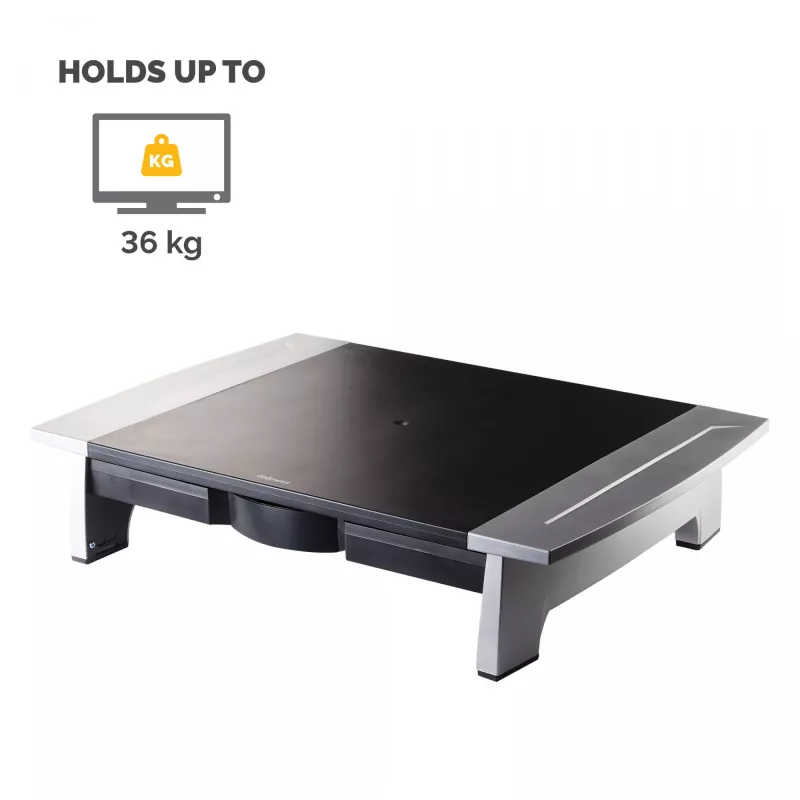 Fellowes Computer-Monitorständer mit 5 Höhenverstellungen - Office Suites Monitorerhöhung mit Ablagefach - Ergonomisch verstellbarer Monitorständer für Computer - Max. Gewicht 36 kg/Max. Größe 28 Zoll - Graphit