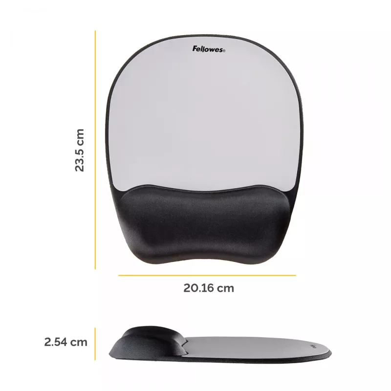 Fellowes Maus Mat Wrist Support - Memory Foam Mauspad mit weichem Schaumstoffkissen - Ergonomisches Mauspad für Computer, Laptop, Home-Office-Einsatz - Kompatibel mit Laser- und optischen Mäusen - Silber