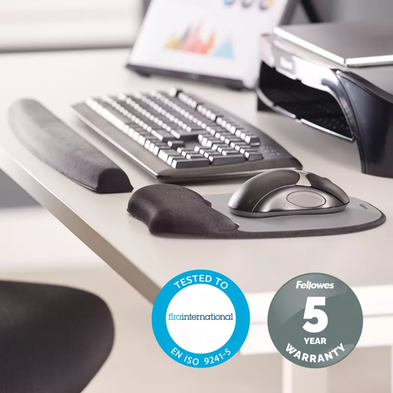 Fellowes Maus Mat Wrist Support - Memory Foam Mauspad mit weichem Schaumstoffkissen - Ergonomisches Mauspad für Computer, Laptop, Home-Office-Einsatz - Kompatibel mit Laser- und optischen Mäusen - Silber