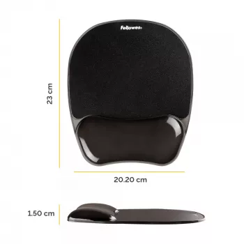 Mauspad Fellowes Crystals Gel mit Gel-Handgelenkauflage, schwarz, 202×230 mm, 340 g