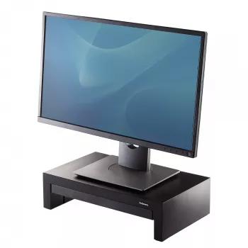 Fellowes Computer-Monitorständer mit 3 Höheneinstellungen - Designer Suites Monitorerhöhung mit Ablagefach - Ergonomischer verstellbarer Monitorständer für Computer - Max. Gewicht 18 kg / Max. Größe 21 Zoll - Schwarz/Perlweiß