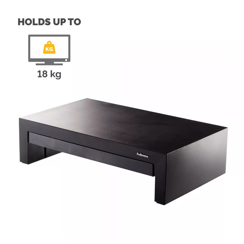 Fellowes Computer-Monitorständer mit 3 Höheneinstellungen - Designer Suites Monitorerhöhung mit Ablagefach - Ergonomischer verstellbarer Monitorständer für Computer - Max. Gewicht 18 kg / Max. Größe 21 Zoll - Schwarz/Perlweiß