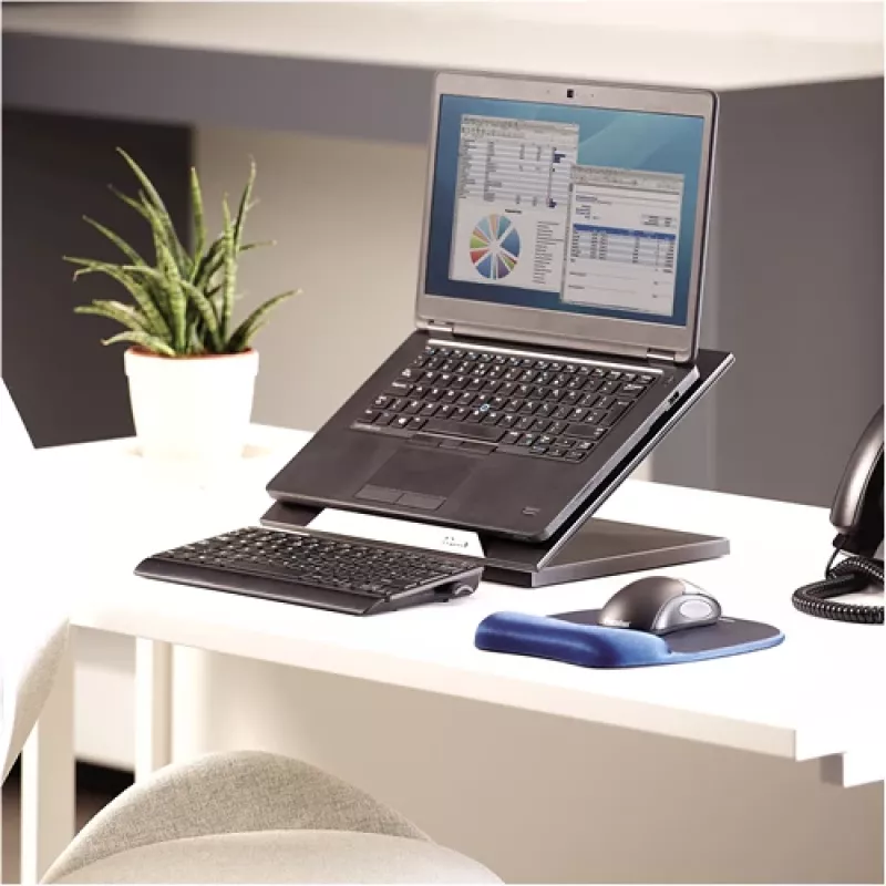 Fellowes Designer Suites Laptop Riser, Laptop-Ständer, Schwarz, Kunststoff, 43,2 cm (17 Zoll), 11,3 kg, FIRA International, EN ISO 9241-5