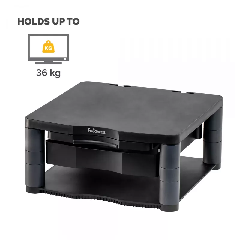 Fellowes Computermonitorständer mit 3 Höheneinstellungen – Premium Monitor Riser Plus mit Kabelmanagement – Ergonomischer verstellbarer Monitorständer für Computer – Max. Gewicht 36 kg / Max. Größe 21 Zoll – Graphit