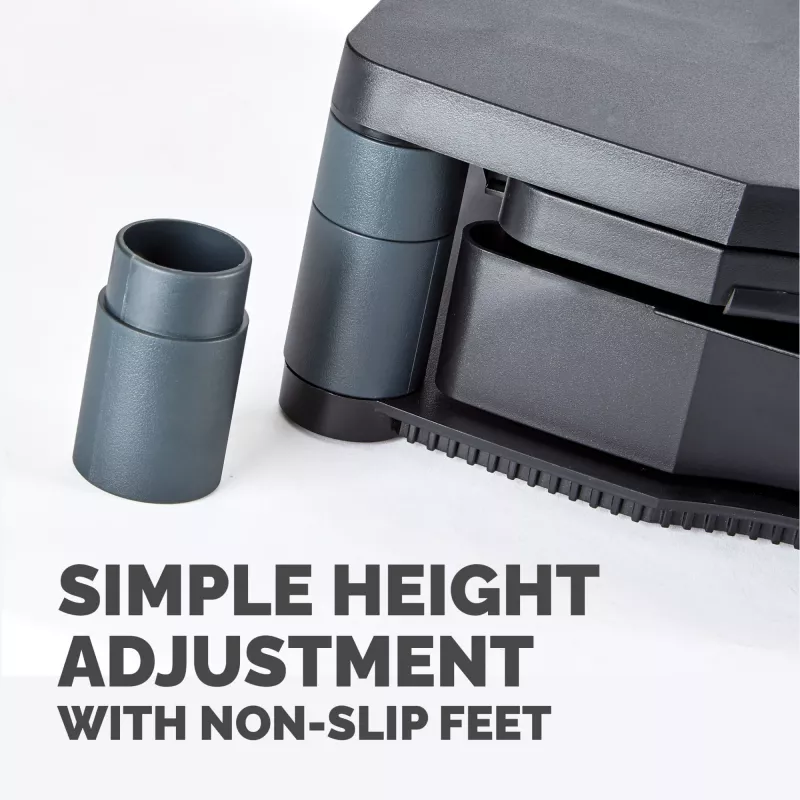 Fellowes Computermonitorständer mit 3 Höheneinstellungen – Premium Monitor Riser Plus mit Kabelmanagement – Ergonomischer verstellbarer Monitorständer für Computer – Max. Gewicht 36 kg / Max. Größe 21 Zoll – Graphit