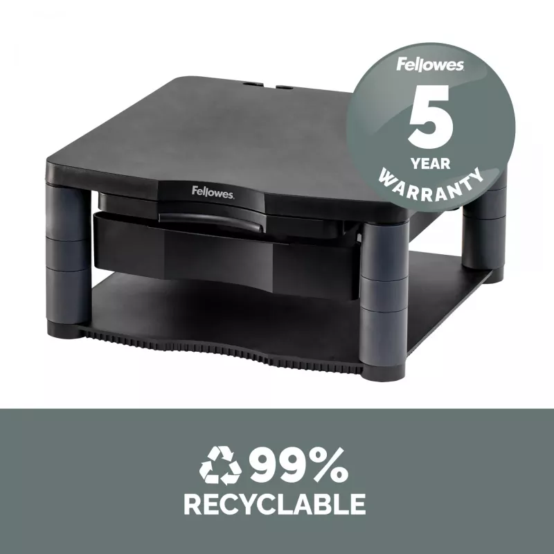 Fellowes Computermonitorständer mit 3 Höheneinstellungen – Premium Monitor Riser Plus mit Kabelmanagement – Ergonomischer verstellbarer Monitorständer für Computer – Max. Gewicht 36 kg / Max. Größe 21 Zoll – Graphit