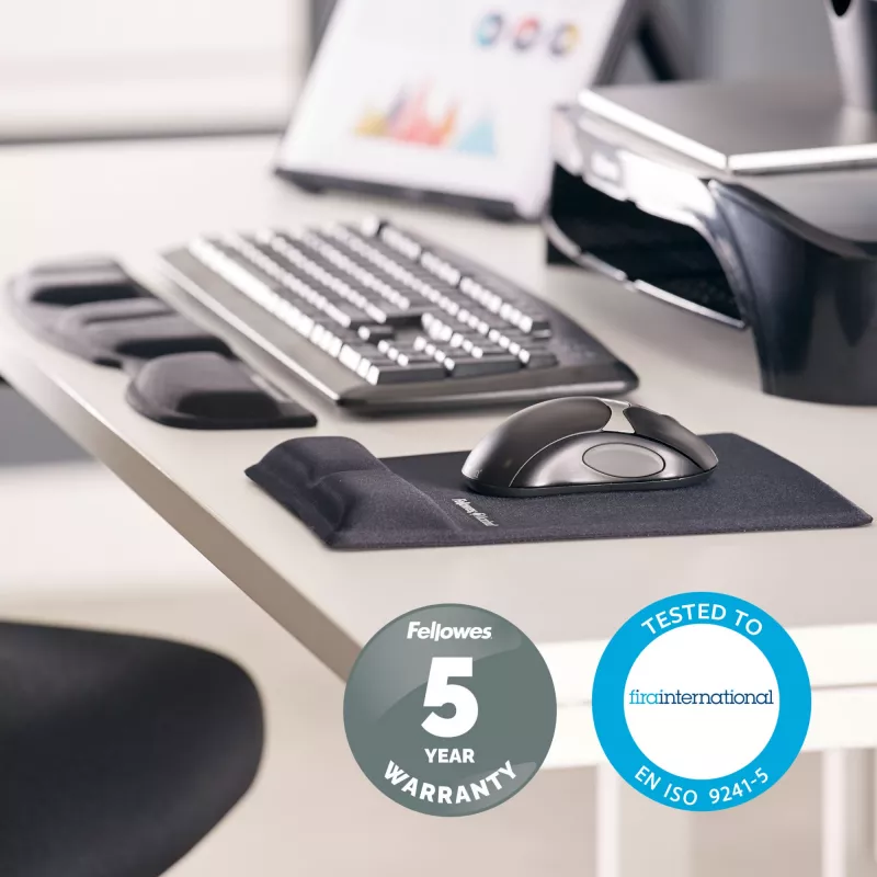 Fellowes Mauspad-Handgelenkauflage - Health-V Mauspad mit antibakteriellem Schutz - Ergonomisches Mauspad für Computer, Laptop, Homeoffice - Schwarz