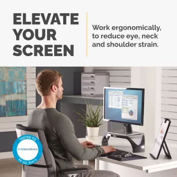 Fellowes Computermonitorständer mit 3 Höheneinstellungen - Smart Suites Monitorerhöhung - Ergonomisch verstellbarer Monitorständer für Computer - Max. Gewicht 10 kg/Max. Größe 21 Zoll - Schwarz