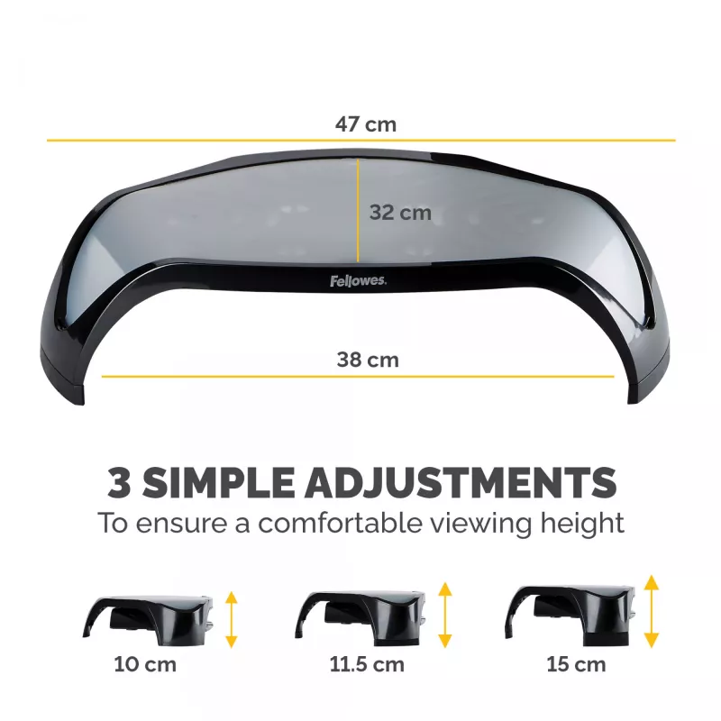 Fellowes Computermonitorständer mit 3 Höheneinstellungen - Smart Suites Monitorerhöhung - Ergonomisch verstellbarer Monitorständer für Computer - Max. Gewicht 10 kg/Max. Größe 21 Zoll - Schwarz