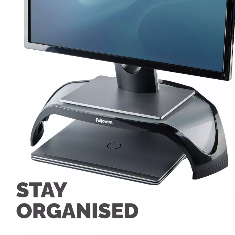Fellowes Computermonitorständer mit 3 Höheneinstellungen - Smart Suites Monitorerhöhung - Ergonomisch verstellbarer Monitorständer für Computer - Max. Gewicht 10 kg/Max. Größe 21 Zoll - Schwarz