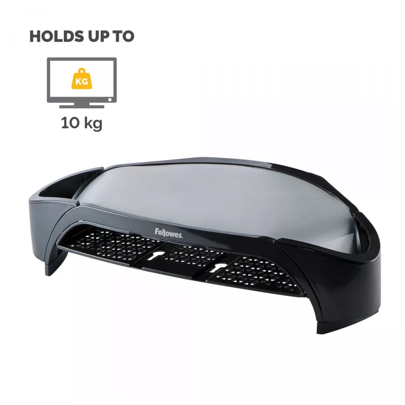 Fellowes Computermonitorständer mit 3 Höheneinstellungen – Smart Suites Monitor Riser Plus mit Stauraum – Ergonomischer verstellbarer Monitorständer für Computer – Max. Gewicht 10 kg/Max. Größe 21 Zoll – Schwarz