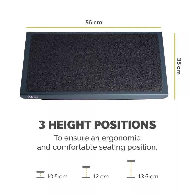 Fellowes Schreibtisch-Fußstütze – Professional Series Schreibtisch-Fußstütze, ergonomische Fußstütze mit 3 höhenverstellbaren Positionen und rutschfester Plattformoberfläche – Fußstütze für Büro und Zuhause – Schwarz