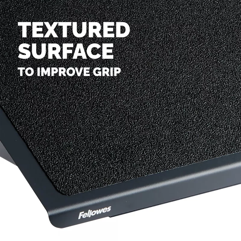 Fellowes Schreibtisch-Fußstütze – Professional Series Schreibtisch-Fußstütze, ergonomische Fußstütze mit 3 höhenverstellbaren Positionen und rutschfester Plattformoberfläche – Fußstütze für Büro und Zuhause – Schwarz
