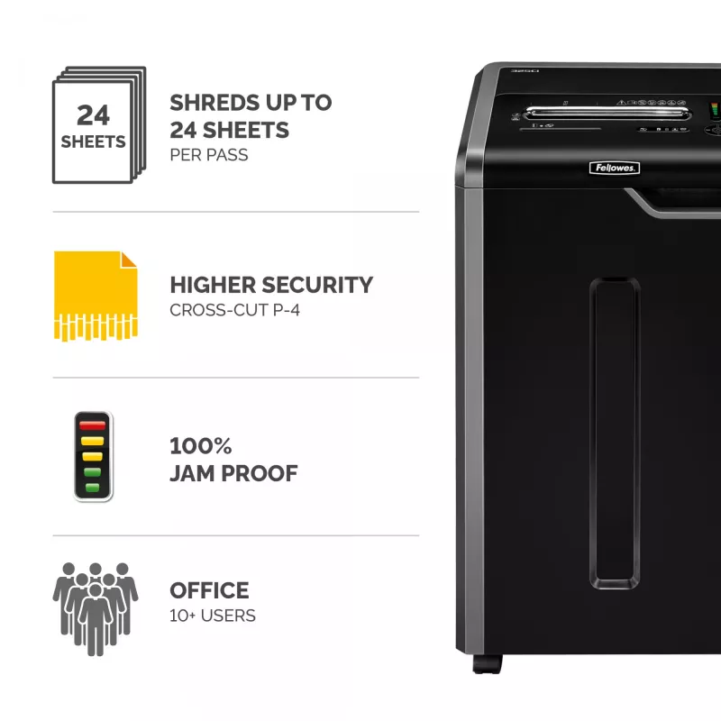 Fellowes Aktenvernichter 325Ci 24 Blatt Partikelschnitt-Aktenvernichter mit 83-Liter-Auffangbehälter, hohe Sicherheitsstufe P4