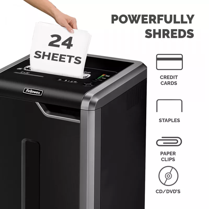 Fellowes Aktenvernichter 325Ci 24 Blatt Partikelschnitt-Aktenvernichter mit 83-Liter-Auffangbehälter, hohe Sicherheitsstufe P4