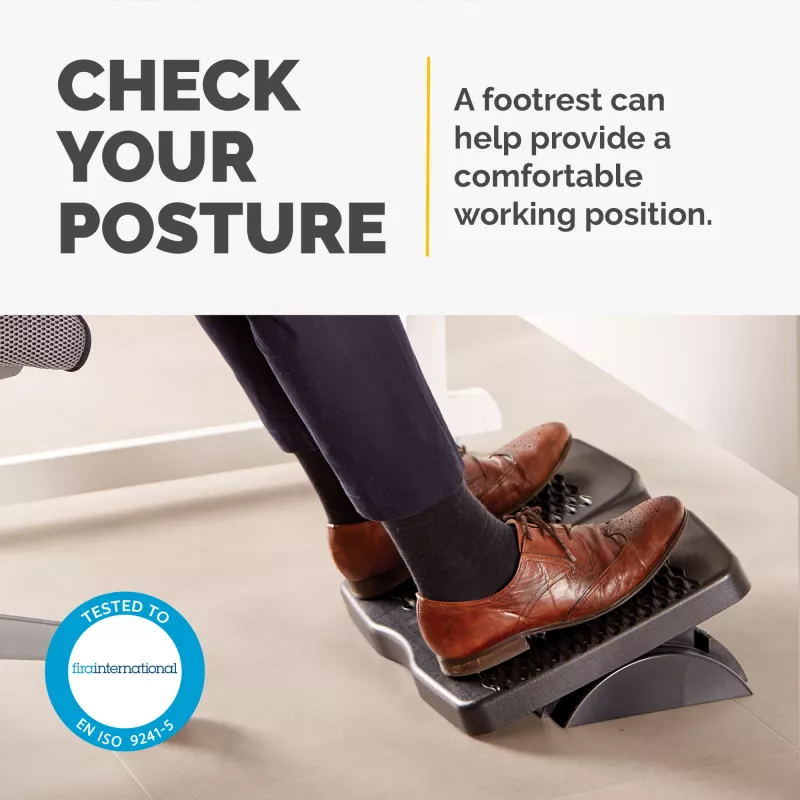 Fellowes Fußstütze unter dem Schreibtisch – Refresh Fußauflage Ergonomische Fußstütze mit 2 Höheneinstellungen & Massageoberfläche – Fußstütze für Büro & Zuhause – Schwarz