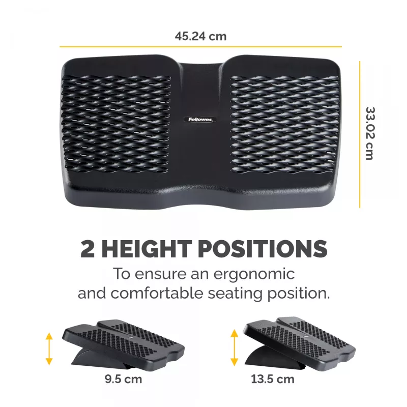 Fellowes Fußstütze unter dem Schreibtisch – Refresh Fußauflage Ergonomische Fußstütze mit 2 Höheneinstellungen & Massageoberfläche – Fußstütze für Büro & Zuhause – Schwarz