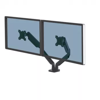 Fellowes Platinum Series Dual-Monitorarm – Monitorhalterung für zwei 8 kg schwere 40-Zoll-Bildschirme – verstellbare Dual-Monitor-Tischhalterung – Neigung 45°, Schwenken 180°, Drehen 360°, VESA 75 x 75/100 x 100 – Schwarz