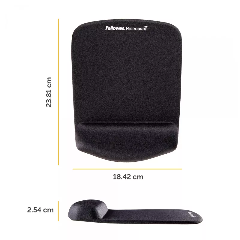 Fellowes Maus Mat Handgelenkstütze – PlushTouch Mauspad mit rutschfester Gummibasis und antibakteriellem Schutz – Ergonomische Mausmatte für Computer, Laptop, Home-Office – Schwarz